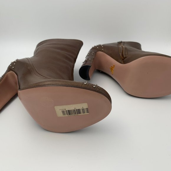 Prada Tamna Studded Ankle Boots Size 41 Hazelnut Brown NWT - Picture 6 of 7